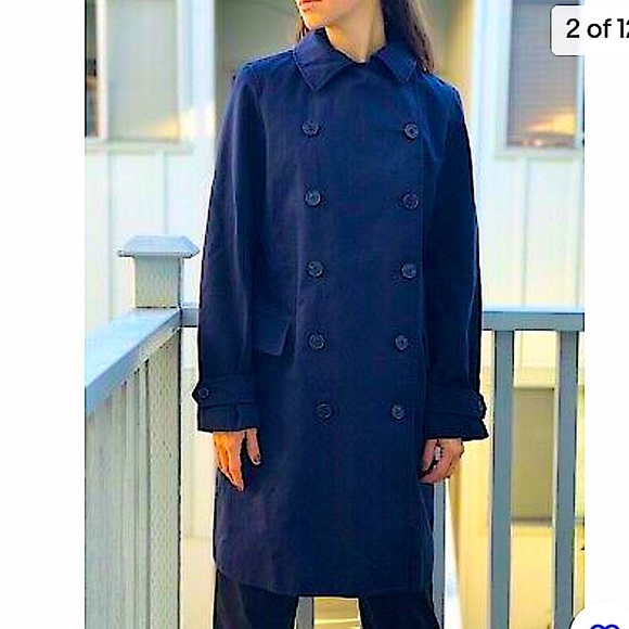 Ines De Fressange for Uniqlo navy double breasted trench coat size XS - Picture 14 of 14